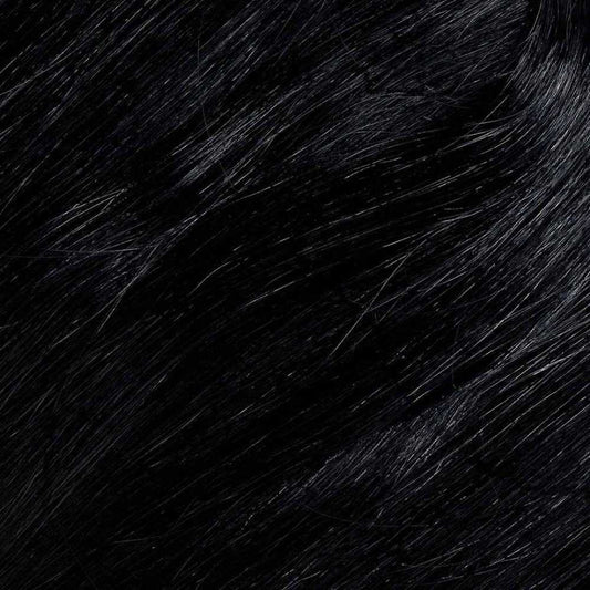 Close-up of the Black hair color, showing the natural depth and shine of the Remy Human Hair shade.