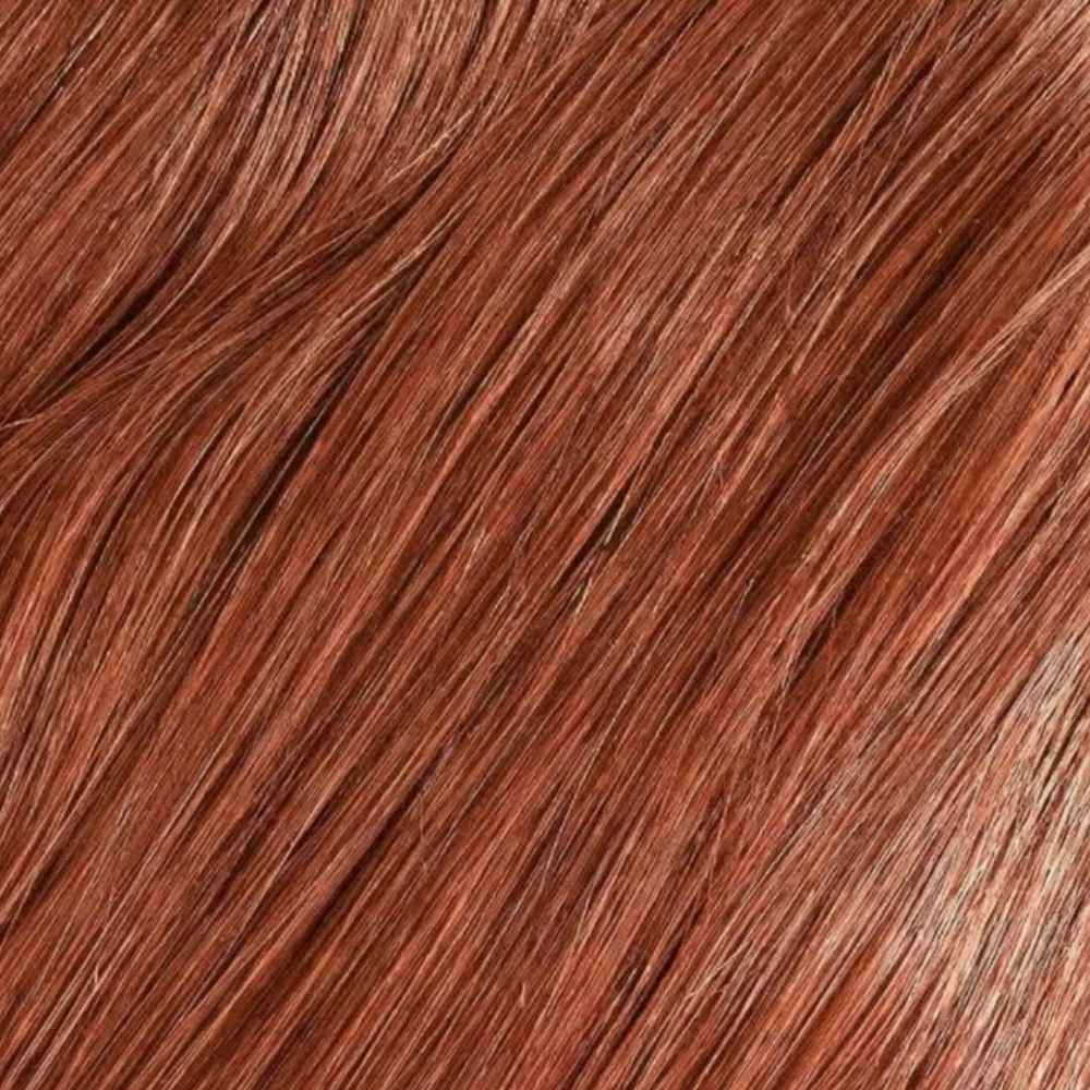 Close-up of the Copper hair color, showing the natural depth and shine of the Remy Human Hair shade.