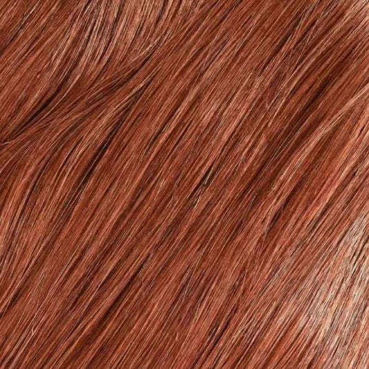 Close-up of the Copper hair color, showing the natural depth and shine of the Remy Human Hair shade.