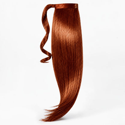 Copper Red variant of Remy human hair ponytail extension, showing the full wrap-around ponytail.