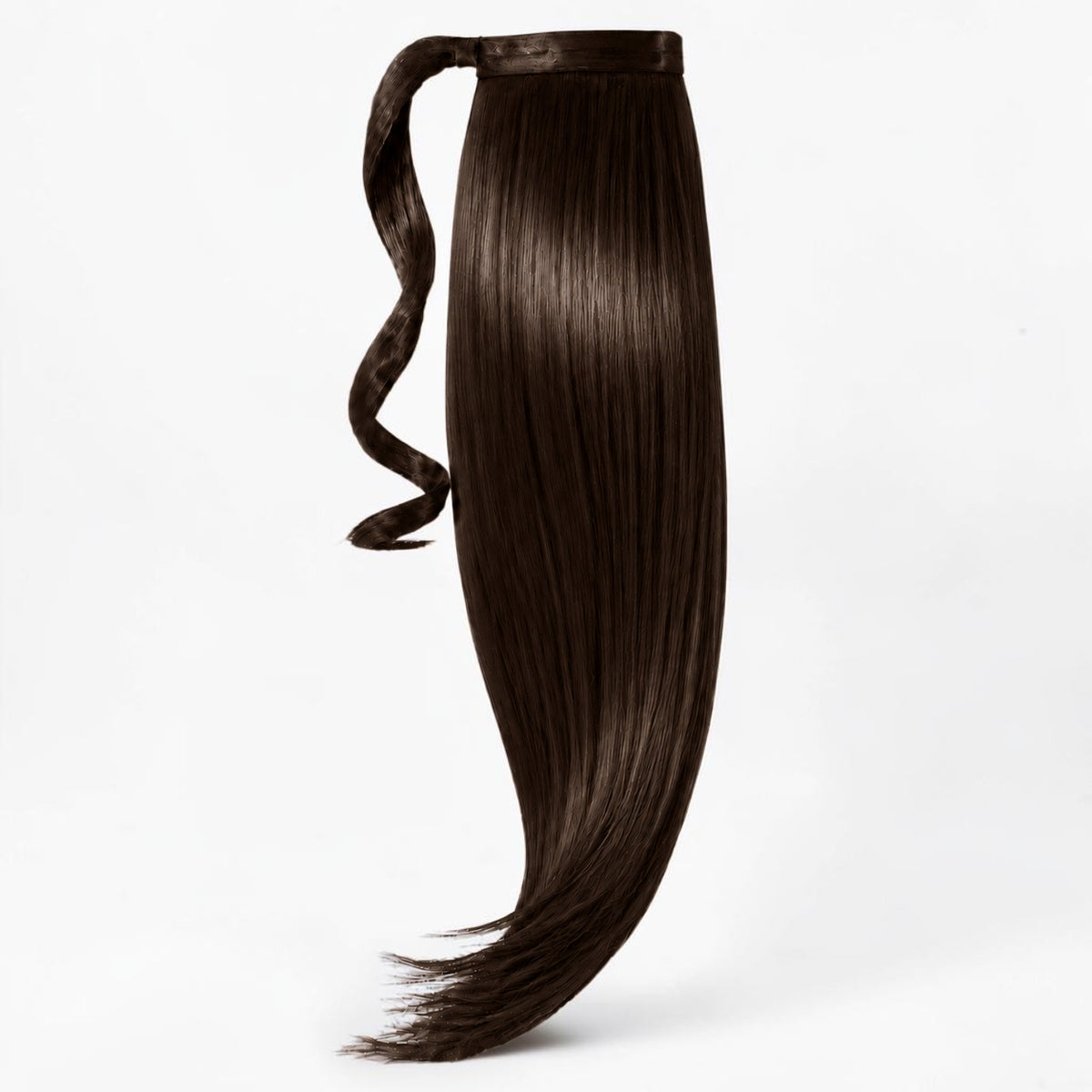 Dark Brown Remy human hair ponytail extension, 20 to 28 inches, full wrap-around design