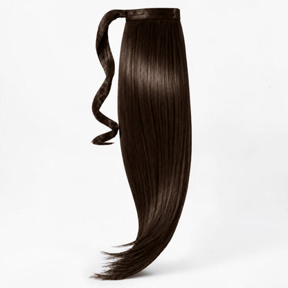 Dark Brown Remy human hair ponytail extension, 20 to 28 inches, full wrap-around design