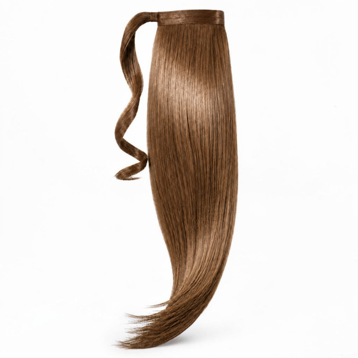 Hazelnut Brown variant of Remy human hair ponytail extension, showing the full wrap-around ponytail.