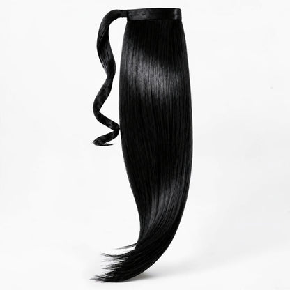 Jet Black variant of Remy human hair ponytail extension, showing the full wrap-around ponytail.