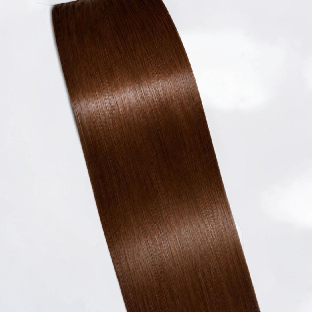 Soft Brown human hair ponytail extension in a warm brunette shade